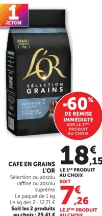 Café en grains L'Or Sélection ou Absolu Raffiné ou Absolu Suprême