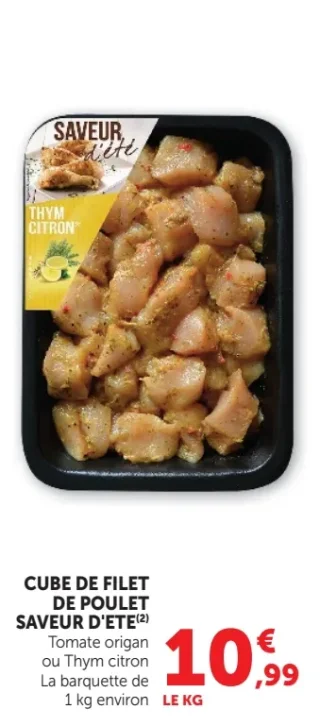 Cube de filet de poulet Saveur d'Été Tomate origan ou Thym citron