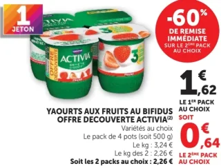 Yaourts aux fruits au bifidus offre découverte Activia