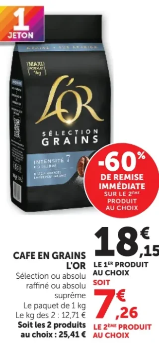 Café en grains L'Or Sélection ou Absolu Raffiné ou Absolu Suprême