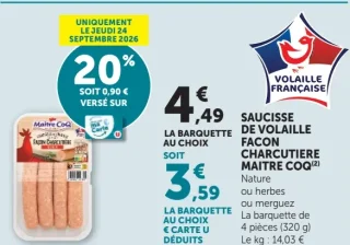 Saucisse de volaille façon charcutière Maître CoQ