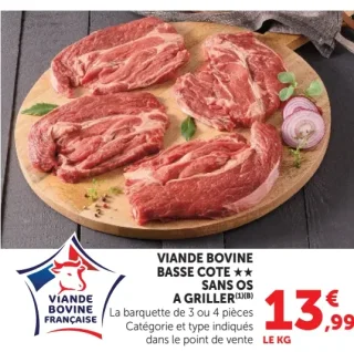 Viande bovine basse côte sans os à griller