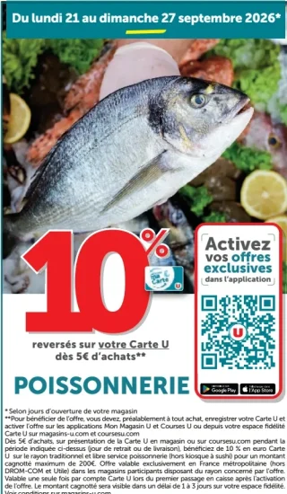 Offre Poissonnerie - 10% reversés sur votre Carte U