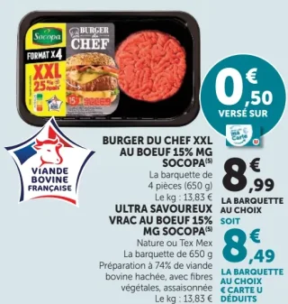 Burger du chef XXL au boeuf 15% MG Socopa