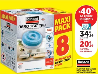 Rubson Pack de 8 recharges pour absorbeur d'humidité Aero 360° Neutre