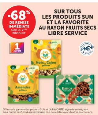 Fruits secs Sun et La Favorite (Noix de cajou grillées, Amandes grillées, Dattes)