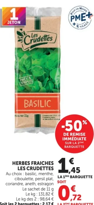 Herbes fraîches Les Crudettes (Basilic, menthe, ciboulette, persil plat, coriandre, aneth, estragon)