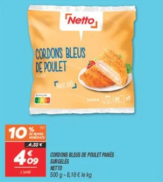 Cordons bleus de poulet panés surgelés 