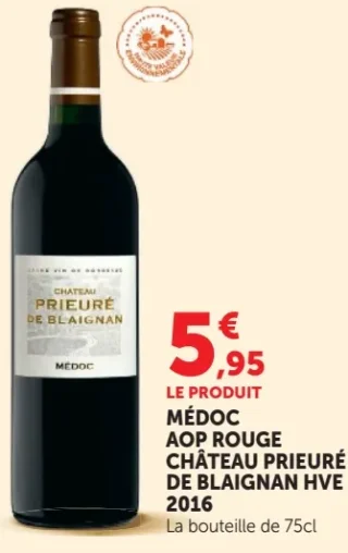 Médoc AOP Rouge Château Prieuré de Blaignan HVE 2016