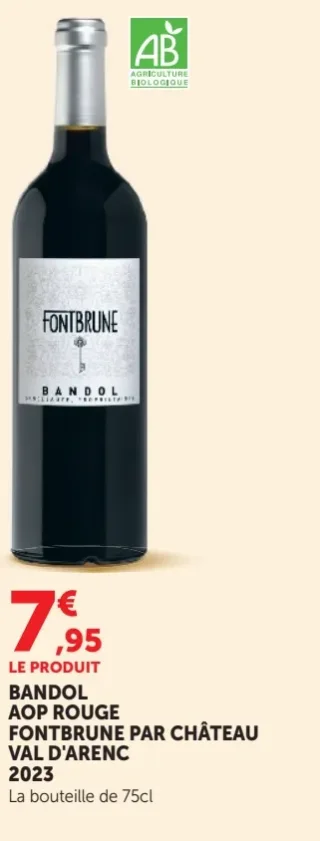 Vin rouge Bandol AOP Rouge Fontbrune par Château Val d'Arenc 2023