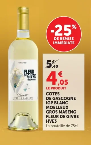 COTES DE GASCOGNE IGP BLANC MOELLEUX GROS MASENG FLEUR DE GIVRE HVE3