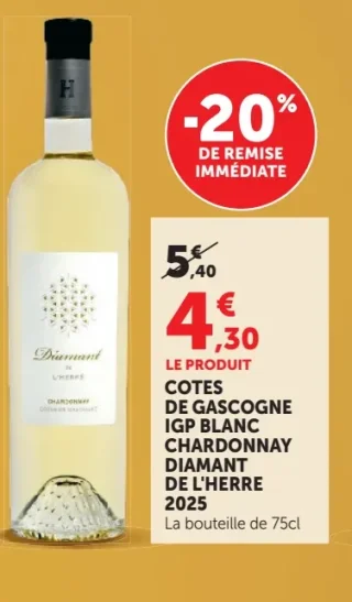 COTES DE GASCOGNE IGP BLANC CHARDONNAY DIAMANT DE L'HERRE 2025