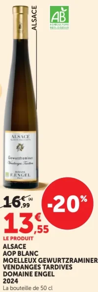 ALSACE AOP BLANC MOELLEUX GEWURZTRAMINER VENDANGES TARDIVES DOMAINE ENGEL 2024