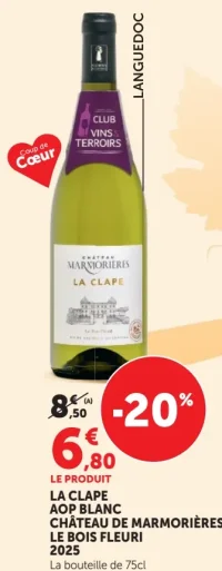 La Clape AOP Blanc Château de Marmorières Le Bois Fleuri 2025