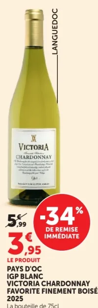 Pays d'Oc IGP Blanc Victoria Chardonnay Favorite Finement Boisé 2025