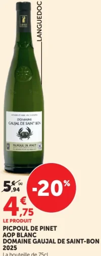 PICPOUL DE PINET AOP BLANC DOMAINE GAUJAL DE SAINT-BON 2025