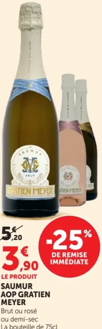 Saumur AOP Gratien Meyer Brut ou rosé ou demi-sec