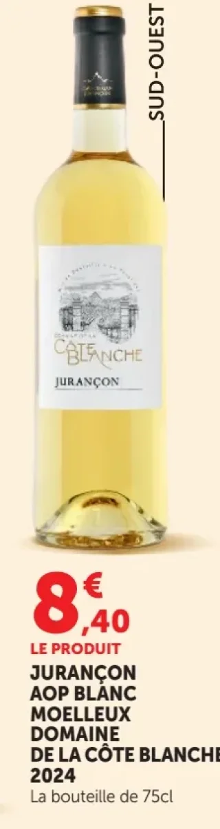 Vin blanc moelleux Jurançon AOP Domaine de la Côte Blanche