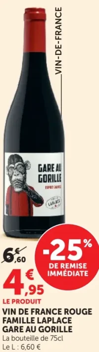 Vin de France rouge Famille Laplace Gare au Gorille