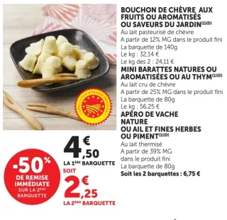 Bouchon de chèvre aux fruits ou aromatisés ou Saveurs du jardin / Mini barattes / Apéro de vache
