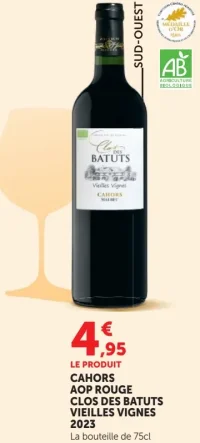 Cahors AOP Rouge Clos des Batuts Vieilles Vignes 2023