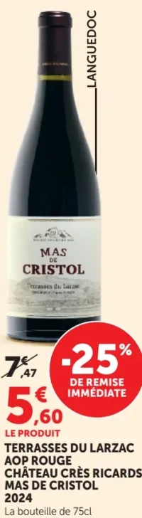 TERRASSES DU LARZAC AOP ROUGE CHÂTEAU CRÈS RICARDS MAS DE CRISTOL 2024