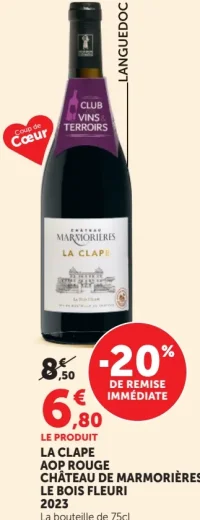 LA CLAPE AOP ROUGE CHÂTEAU DE MARMORIÈRES LE BOIS FLEURI 2023