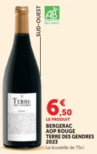 Vin rouge Bergerac AOP Terre des Gendres 2023