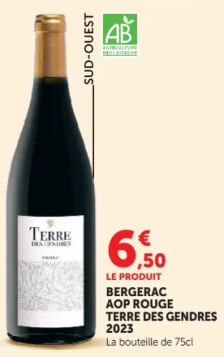 Vin rouge Bergerac AOP Terre des Gendres 2023