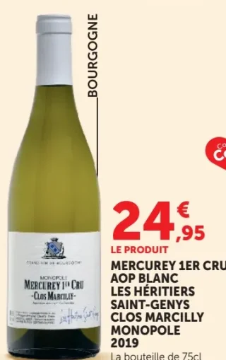 Mercurey 1er Cru AOP Blanc Les Héritiers Saint-Genys Clos Marcilly Monopole 2019