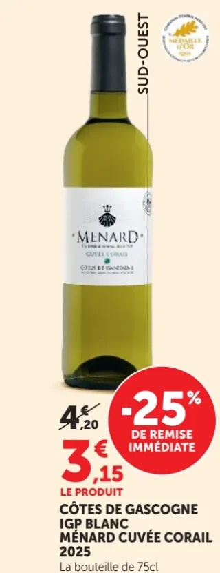 Côtes de Gascogne IGP Blanc Ménard Cuvée Corail 2019