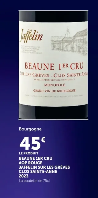 Beaune 1er Cru AOP Rouge Jaffelin Sur les Grèves Clos Sainte-Anne 2023
