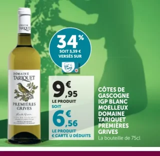 CÔTES DE GASCOGNE IGP BLANC MOELLEUX DOMAINE TARIQUET PREMIÈRES GRIVES