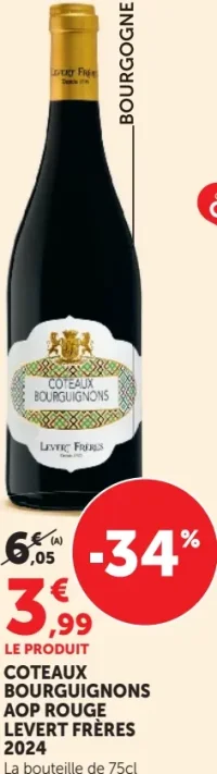 Vin rouge Coteaux Bourguignons AOP Levert Frères 2024