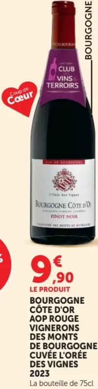 Vin rouge Bourgogne Côte d'Or AOP Vignerons des Monts de Bourgogne Cuvée L'Orée des Vignes 2023
