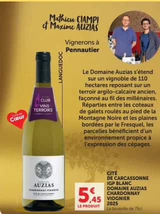 Domaine Auzias Chardonnay Viognier Cité de Carcassonne IGP Blanc