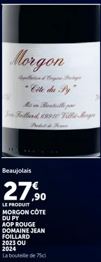 Beaujolais Morgon Côte du Py AOP Rouge Domaine Jean Foillard 2023 ou 2024