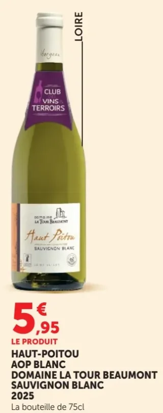 Haut-Poitou AOP Blanc Domaine La Tour Beaumont Sauvignon Blanc 2025