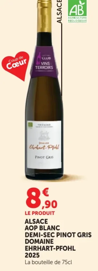 ALSACE AOP BLANC DEMI-SEC PINOT GRIS DOMAINE EHRART-PFOHL 2025