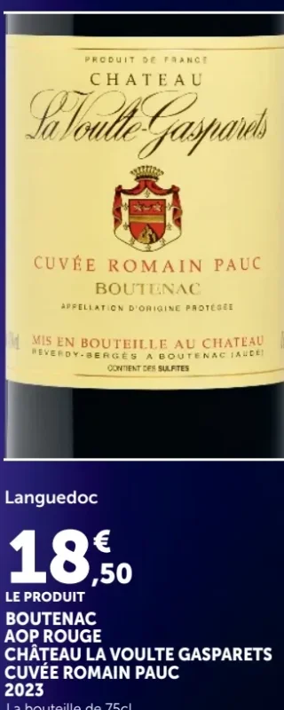 Boutenac AOP Rouge Château la Voulte Gasparets Cuvée Romain Pauc 2023