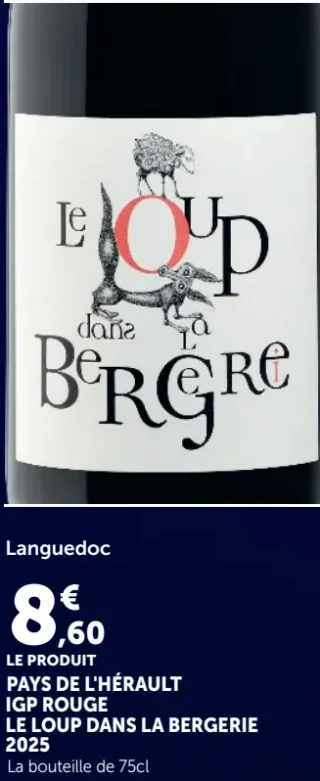 Pays de l'Hérault IGP Rouge Le Loup dans la Bergerie 2025