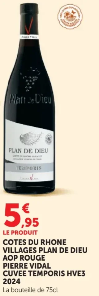 COTES DU RHONE VILLAGES PLAN DE DIEU AOP ROUGE PIERRE VIDAL CUVEE TEMPORIS HVE3 2024