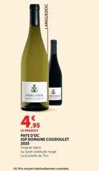Pays d'Oc IGP Domaine Coudoulet 2025 Viognier blanc ou syrah d'altitude rouge
