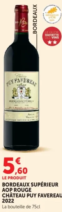 Vin rouge Bordeaux Supérieur AOP Château Puy Favereau 2022