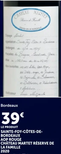 CHÂTEAU MARTET RÉSERVE DE LA FAMILLE Sainte-Foy-Côtes-de-Bordeaux AOP Rouge 2020