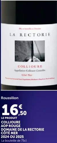 DOMAINE DE LA RECTORIE CÔTÉ MER Collioure AOP Rouge 2024 ou 2025