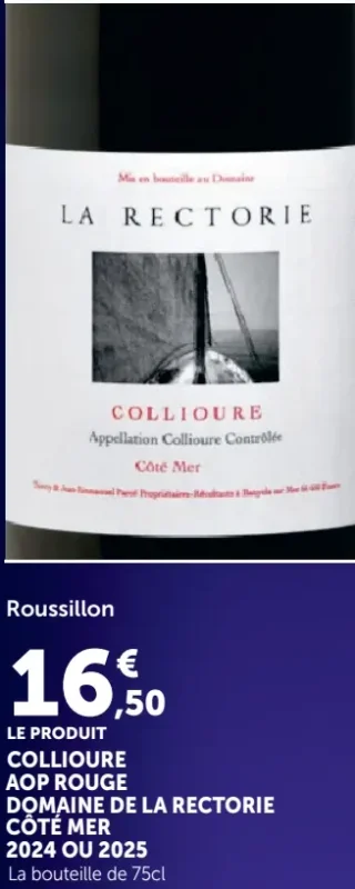 DOMAINE DE LA RECTORIE CÔTÉ MER Collioure AOP Rouge 2024 ou 2025