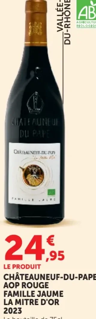 Vin rouge Châteauneuf-du-Pape AOP Famille Jaume La Mitre d'Or 2023