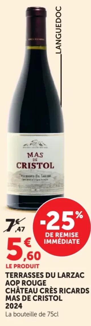 TERRASSES DU LARZAC AOP ROUGE CHÂTEAU CRÈS RICARDS MAS DE CRISTOL 2024