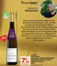 ALSACE AOP BLANC MOELLEUX GEWURZTRAMINER DOMAINE EHRHART-PFOHL VIEILLES VIGNES